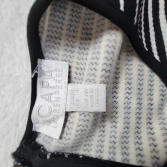 SCAPA Lauren Perre Womens Sleeveless Striped Pleated Dress Sz Small Black/White - Picture 3 of 7